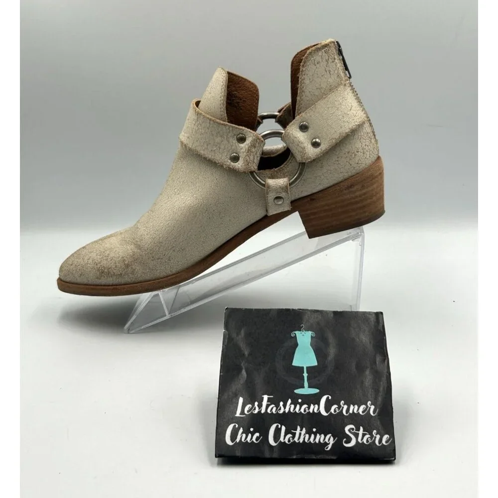 Frye Women Distressed Beige Leather Ray Harness Western Ankle Boots Sz 9.5 3255 - Picture 15 of 16